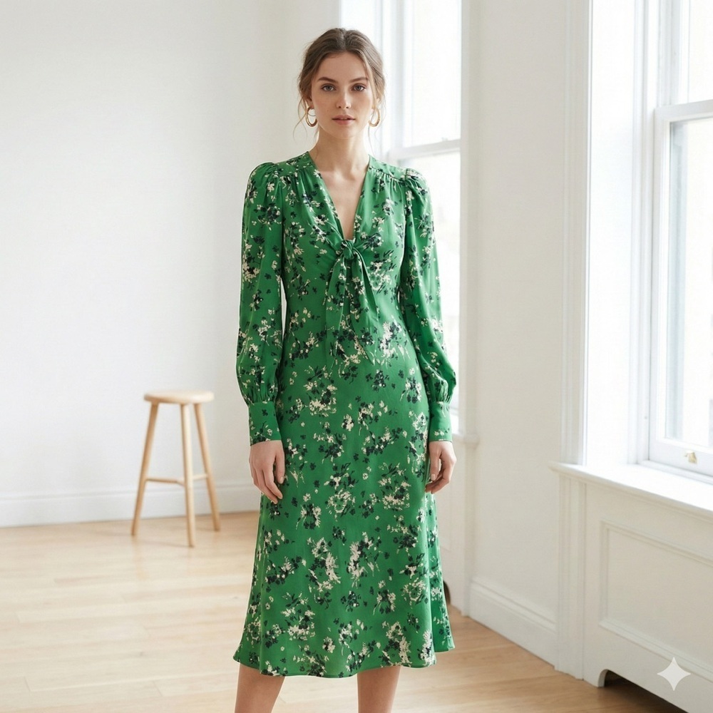 Veronica Beard viral “Amber” Green Floral Silk Midi Dress - US 2 / XS NWT